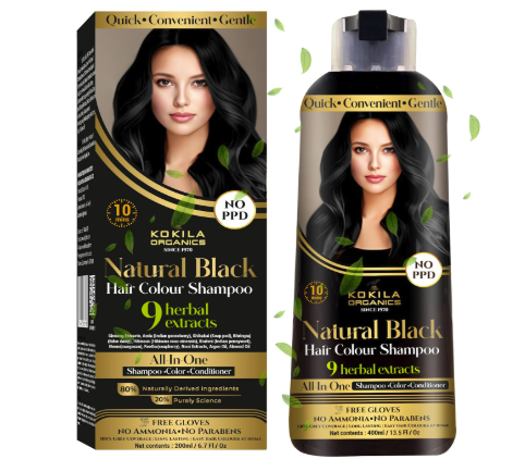 Kokila NO PPD Shampoo Hair Colour – Black 400ml for Women and Men | Natural Extracts | Colours Hair in 10 Minutes 